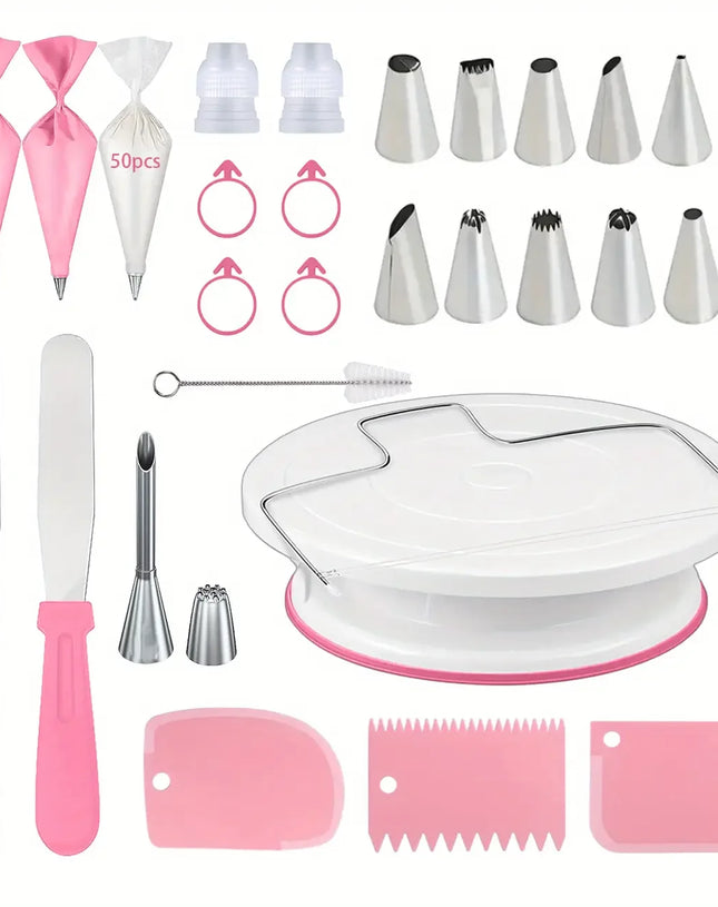 80PCS Cake Decorating Set-Non-Slip Turntable with 14 Piping Tips, Scrapers & Tools for Professional DIY Baking Tools Accessories