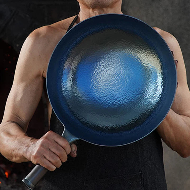 Chinese Iron Wok and Frying Pan Traditional Handmade Wok No Coating Non-stick Cookware For Gas Stove Thickened  Kitchen Woks
