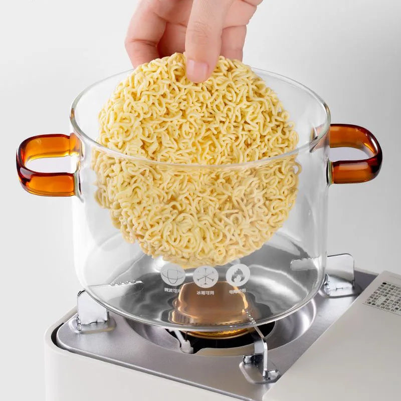 Transparent Soup Pot Heat Resistant Microwave Fire Heating Dual Handles Nonstick Glass Saucepan With Cover Kitchen Cooking Tools