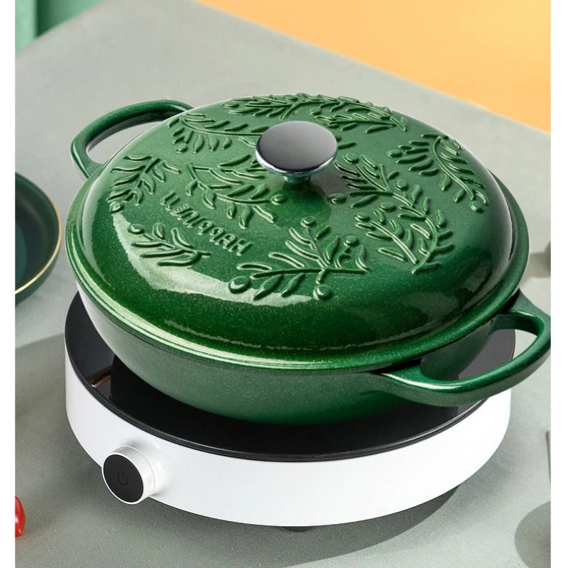 5QT Enameled Cast Iron Dutch Oven Induction-Safe Nonstick Braising Stew Pot with Lid Multi-Use Soup Cooking Casserole