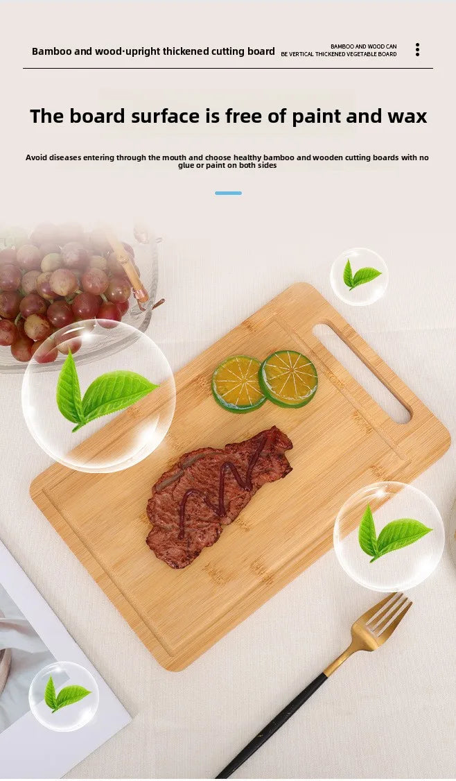 Double-Sided Bamboo Cutting Board - Natural Moso Bamboo Anti-Mold Kitchen Chopping Board with Vertical Stand