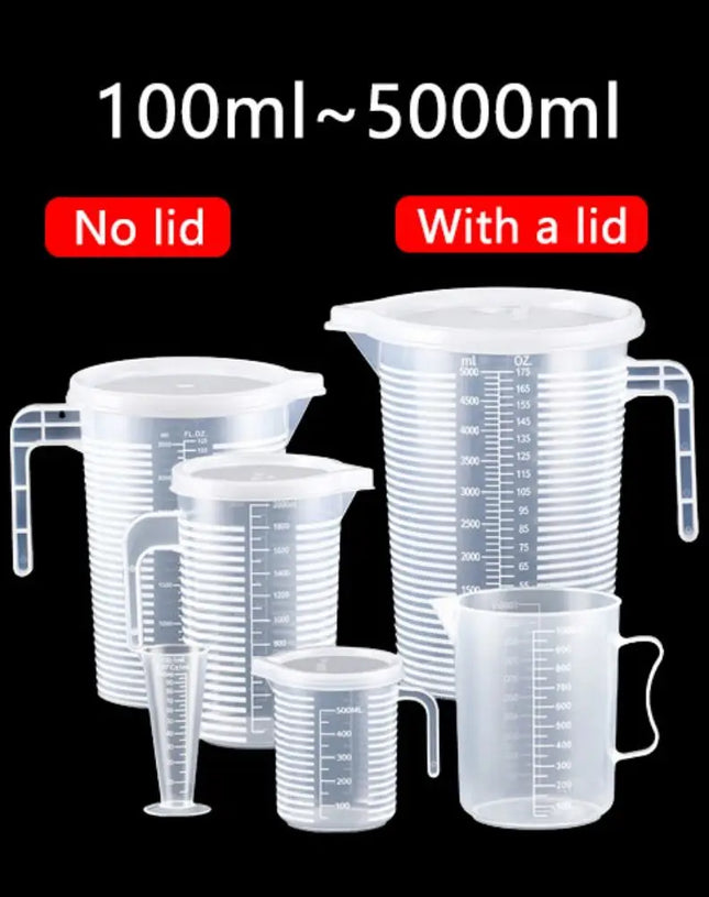 1PC Clear Graduated Measuring Cup Scale Plastic Transparent Mixing Cup Large Capacity With Lid Laboratory Beaker Kitchen Baking