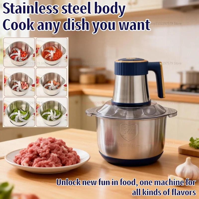 Electric Meat Grinder 5L Food Crusher Stainless Steel Multi-Function Vegetable Slicer Food Processor for Kitchen Cooking Mincer