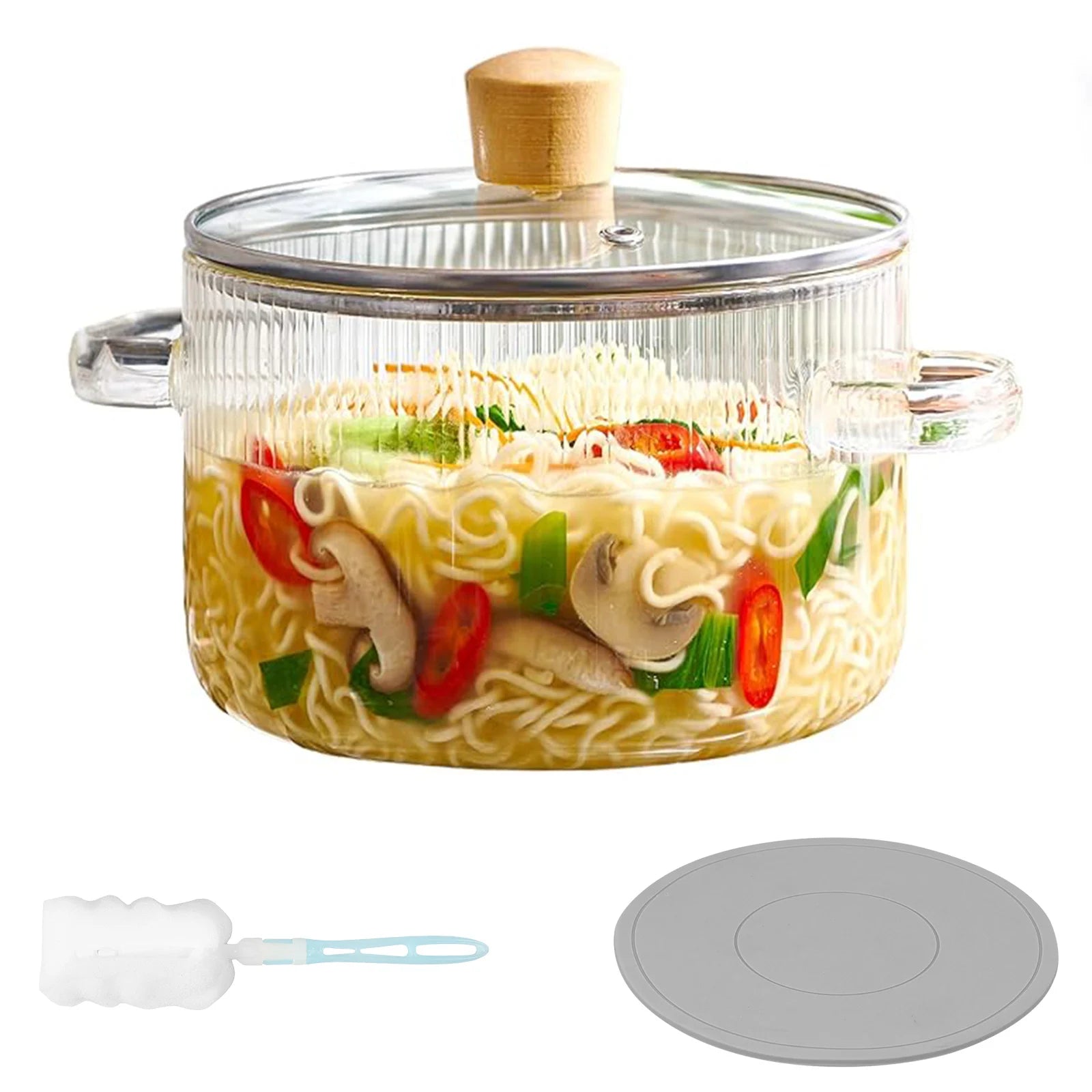Covered Glass Cooking Pot Stovetop Pot 1.6L Heat Resistant Glass Soup Pot with Lid Handles Glass Saucepan Kitchen Cooking Tools