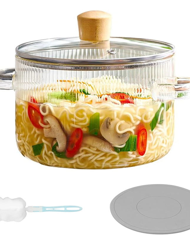 Covered Glass Cooking Pot Stovetop Pot 1.6L Heat Resistant Glass Soup Pot with Lid Handles Glass Saucepan Kitchen Cooking Tools