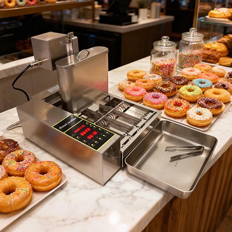 4 Row Electric Donut Maker Machine Automatic Digital Display Mini Circle Donut Fried Fryer Doughnut Equipment 800-1000Pcs/H﻿﻿