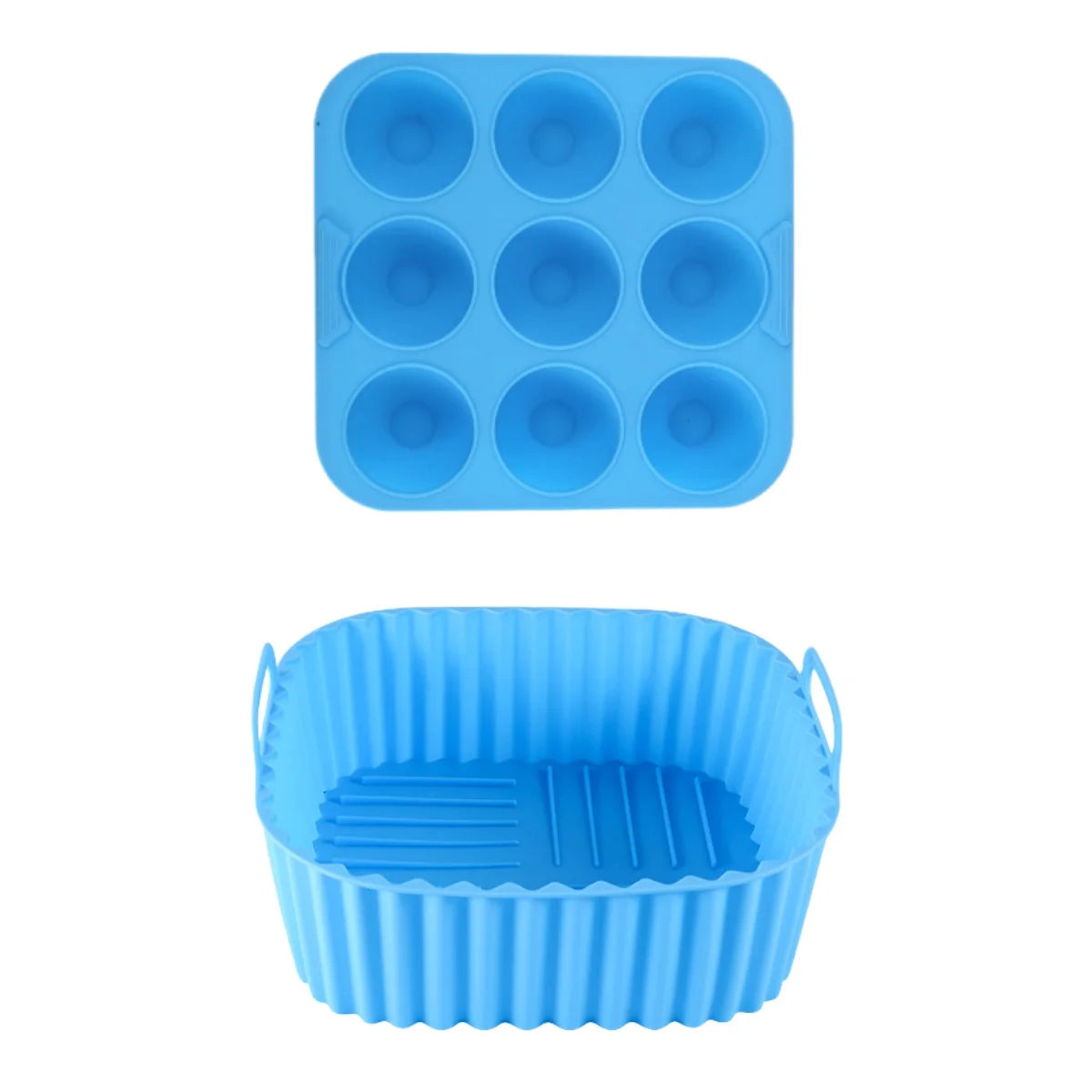 2pcs Silicone Air Fryer Liners & Muffin Pan Set Reusable Baking Trays Non-Stick Cupcake Molds for Airfryer Cooking Kitchen Tools