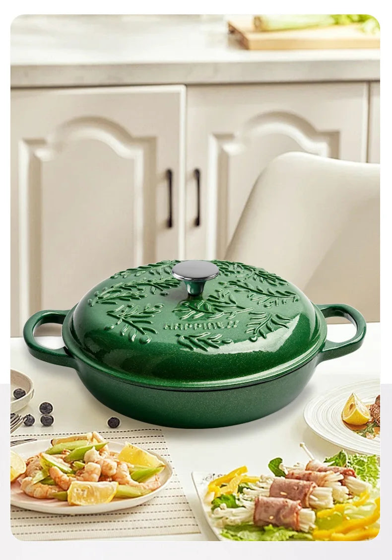 5QT Enameled Cast Iron Dutch Oven Induction-Safe Nonstick Braising Stew Pot with Lid Multi-Use Soup Cooking Casserole