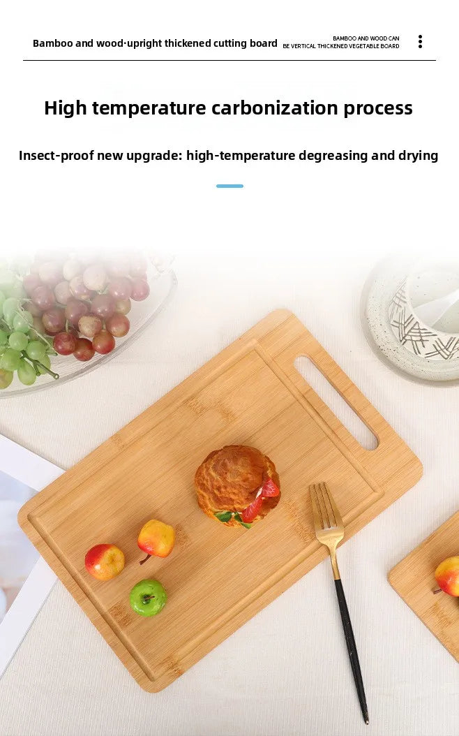 Double-Sided Bamboo Cutting Board - Natural Moso Bamboo Anti-Mold Kitchen Chopping Board with Vertical Stand
