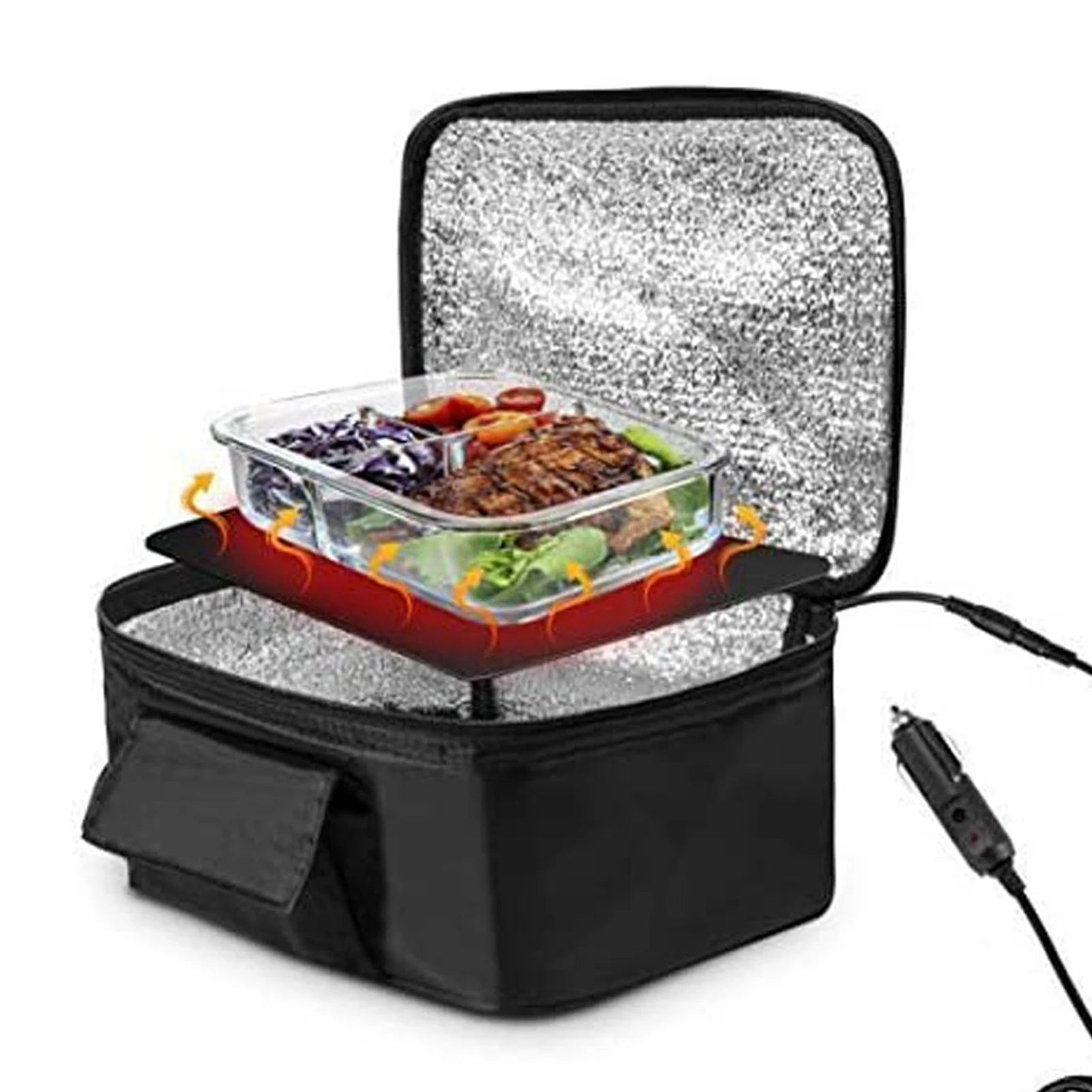 Portable Mini Car Microwave 12V Electric Heated Lunch Box Oven Fast Heating Picnic Box for Travel Camping Food Cooking Black