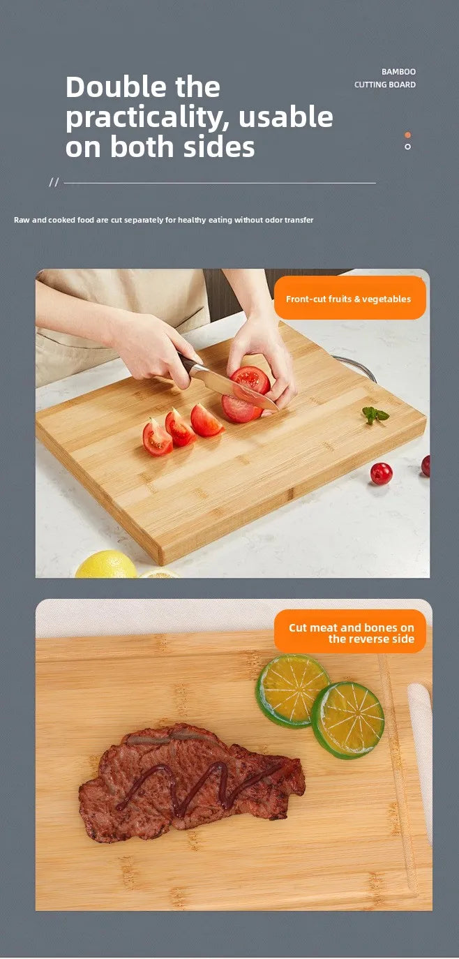 Double-Sided Bamboo Cutting Board - Natural Moso Bamboo Anti-Mold Kitchen Chopping Board with Vertical Stand