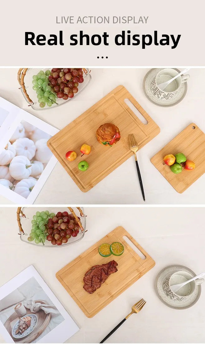 Double-Sided Bamboo Cutting Board - Natural Moso Bamboo Anti-Mold Kitchen Chopping Board with Vertical Stand