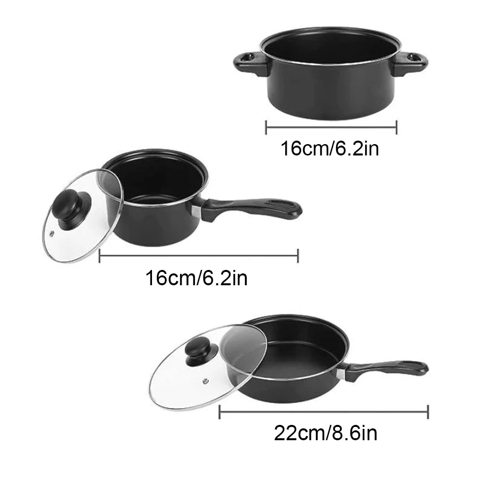 13pcs Non-Stick Cookware Set Deep Frying Pan with Lid Milk Pot Maifan Stone Frying Pan Kitchen Cooking Sets for All Types Cooker